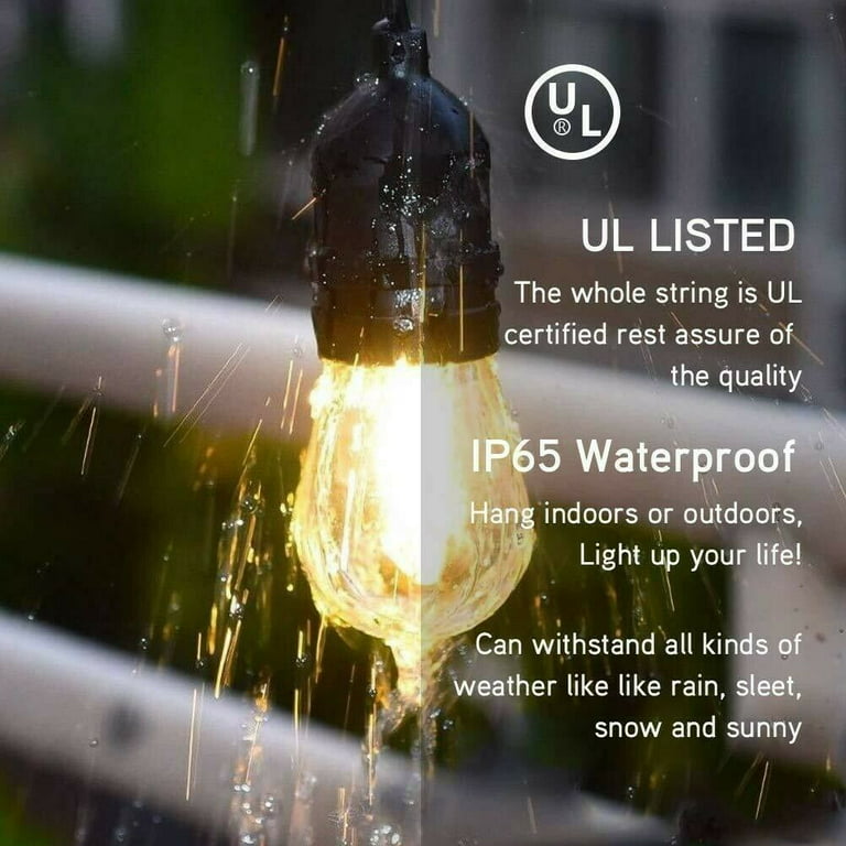 48FT Garden LED String Lights Fairy Outdoor Patio Party Waterproof Lamp Bulbs
